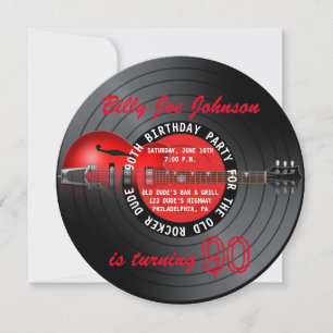 Invitation Old Rocker Dude Guitar Record 90e fête d'anniversa