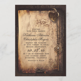 Invitation Old Skeleton Key Vintage et Mariage gothique