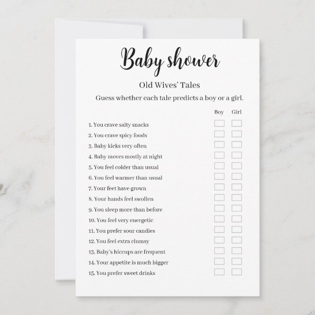 Invitation Old Wives Tales Baby Shower Game, (Devant)
