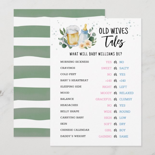 Invitation Old Wives Tales Gender Reveal Baby Shower Card (Devant / Derrière)