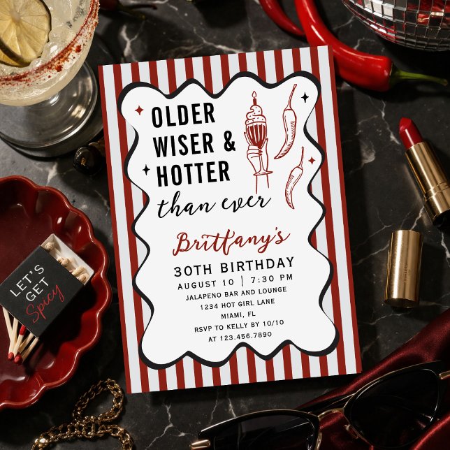 Invitation Older Wiser Hotter Than Ever Retro 30th Birthday (Créateur téléchargé)