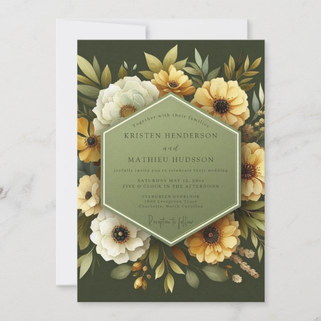 Invitation Olive Anemone Autumn Wedding (Devant)