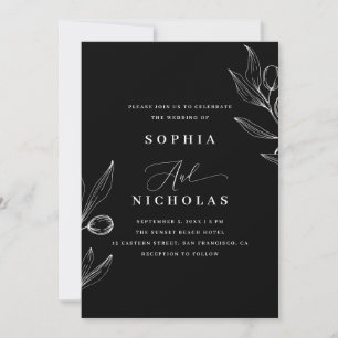 Invitation Olive Botanical Mariage Noir - Photo & Code QR
