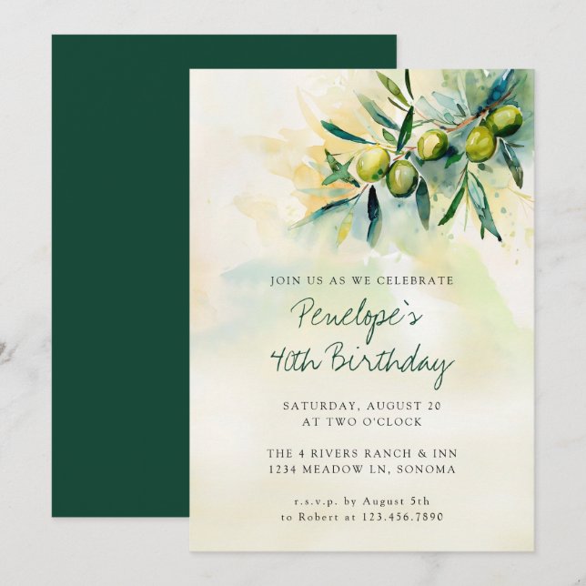 Invitation Olive Branch Méditerranéenne Botanique 40e anniver (Devant / Derrière)