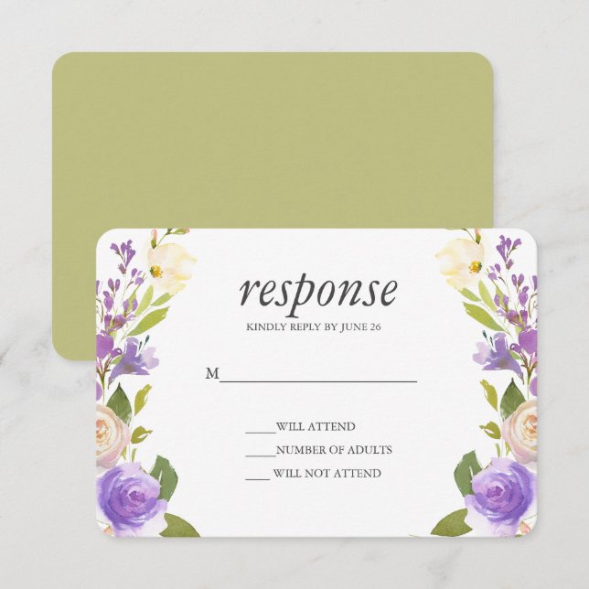 Invitation Olive | Chic Lavender Floral Wedding Réponse Rsvp (Devant / Derrière)