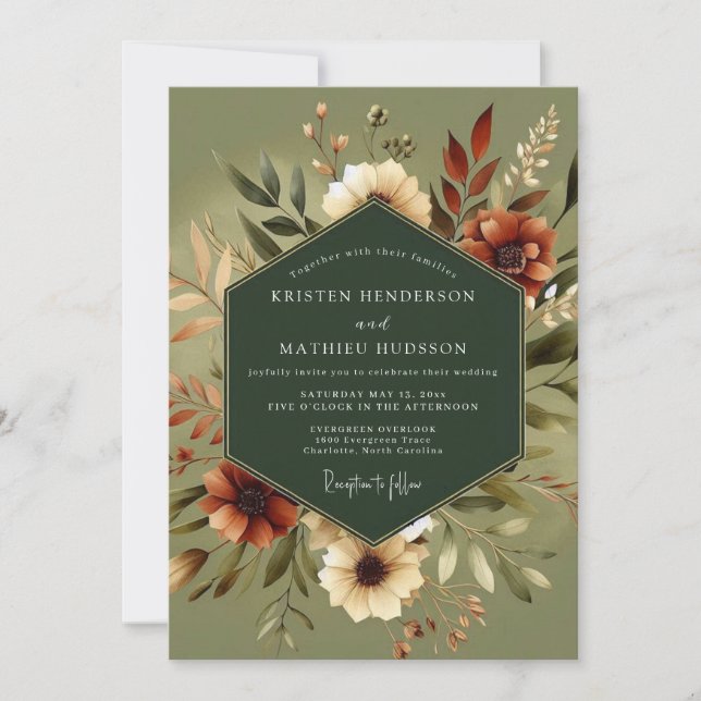 Invitation Olive Earthy Autumnal Wedding (Devant)