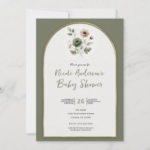 Invitation Olive et Baby shower floral rose pâle