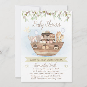 Invitation Olive Foliage Noah's Ark Boys Baby shower