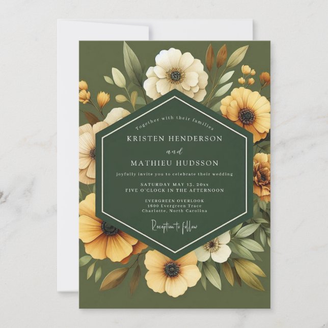 Invitation Olive Golden Botanical Wedding (Devant)