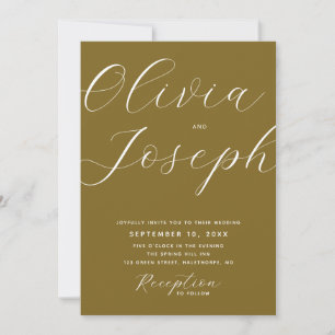 Invitation Olive Golden Bronze Mariage moderne   Photo et QR