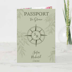 Invitation Olive Grèce Destination Mariage Passeport QR Code