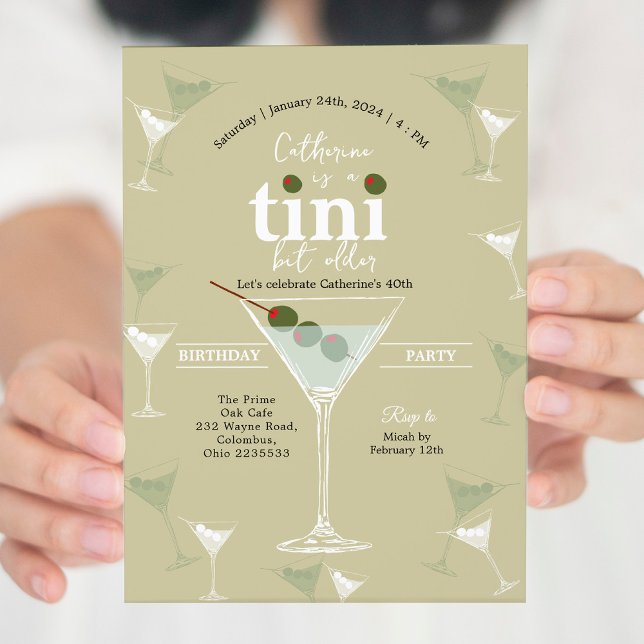 Invitation Olive Green A Tini Un peu Martini Anniversaire (Créateur téléchargé)