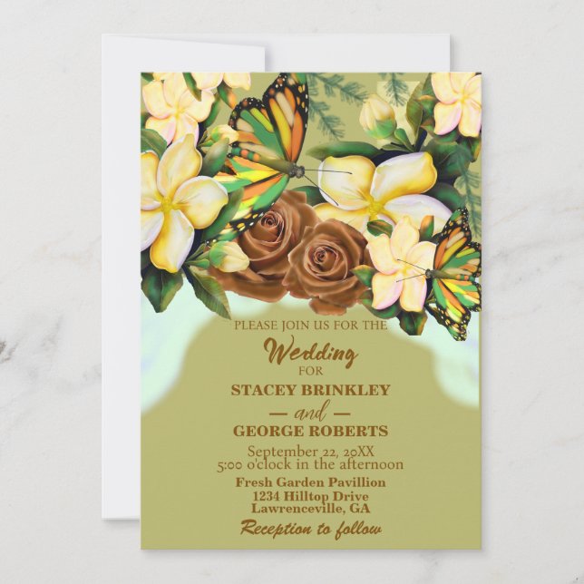 Invitation Olive Green Boho-Fleur sauvage-Botanique-Floral (Devant)
