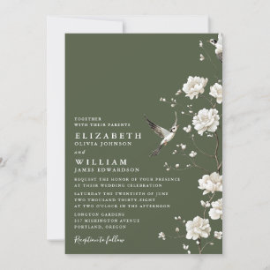 Invitation Olive Green Chinoiserie Floral Garden Mariage