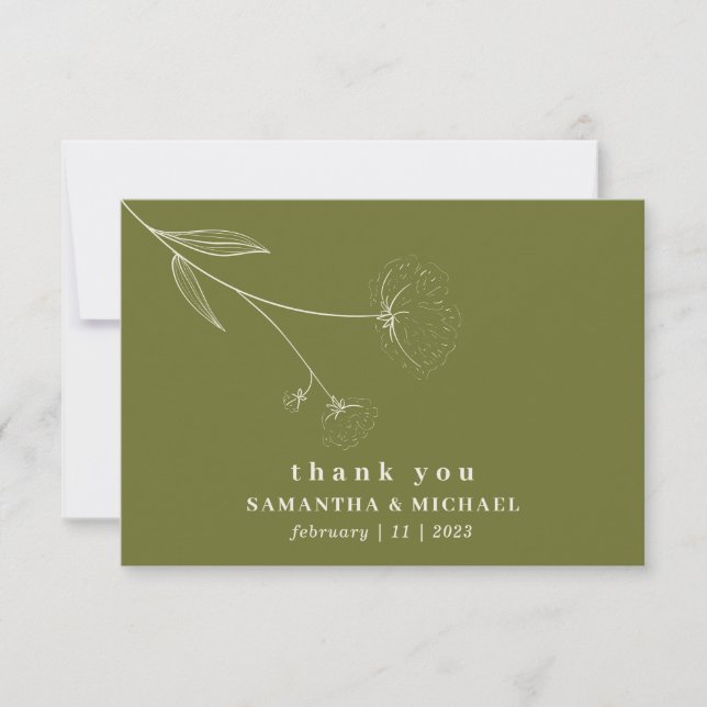 Invitation Olive Green Coton Fleur Boho beige merci (Devant)