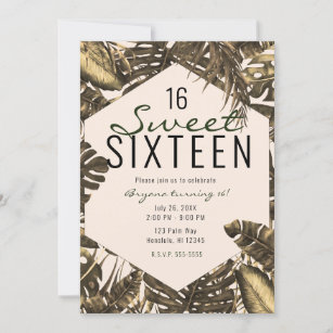 Invitation Olive Green & Cream Palm Tropical Feuille Sweet 16