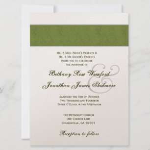 Invitation Olive Green Damask and Champagne Metallic