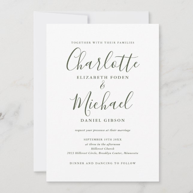 Invitation Olive Green Elegant Script QR Code Mariage (Devant)