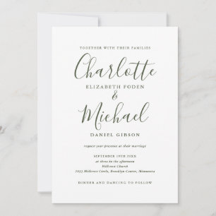 Invitation Olive Green Elegant Script QR Code Mariage