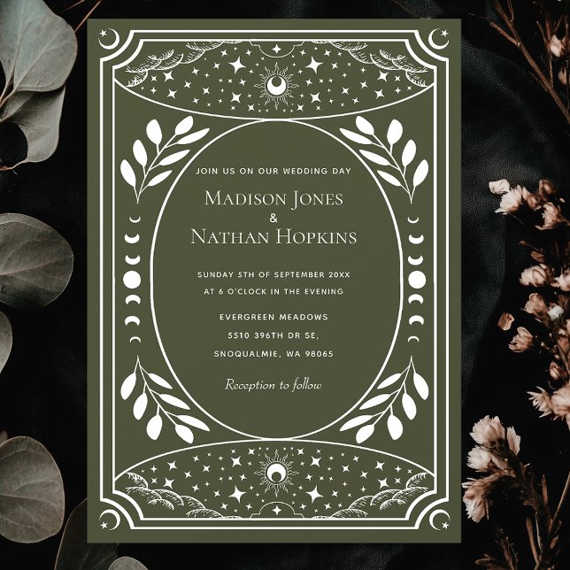 Invitation Olive Green Elegant Tarot Card Mariage Invite (Créateur téléchargé)