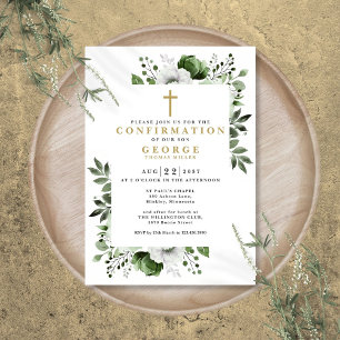 Invitation Olive Green Floral Botanique Moderne Confirmation