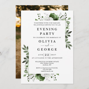 Invitation Olive Green Floral Mariage soirée photo