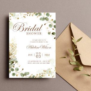Invitation Olive Green & Gold Fête des mariées botanique Invi