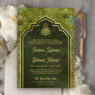 Invitation Olive Green Gold Marocain musulman Mariage