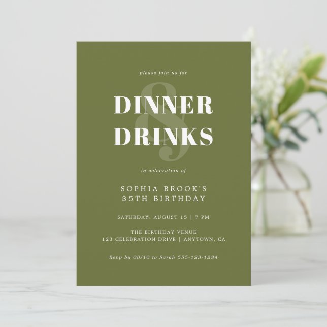 Invitation Olive Green moderne Typographie audacieuse Anniver (Debout devant)