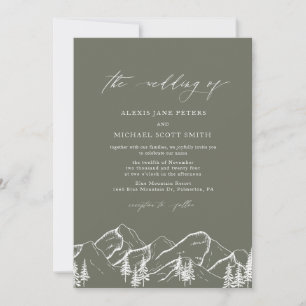 Invitation Olive Green Mountains Outdoor Pine Tree Mariage