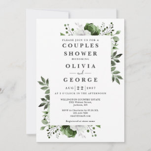 Invitation Olive Green Pays Floral Couples Douche