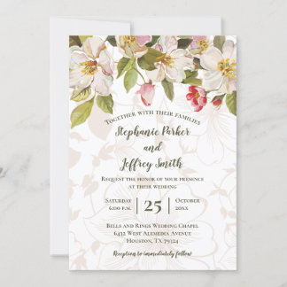 Invitation Olive Green Pink Magnolias Mariage floral Inviter