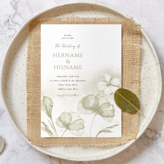 Invitation Olive Green Romantique Floral Mariage aquarelle (Créateur téléchargé)
