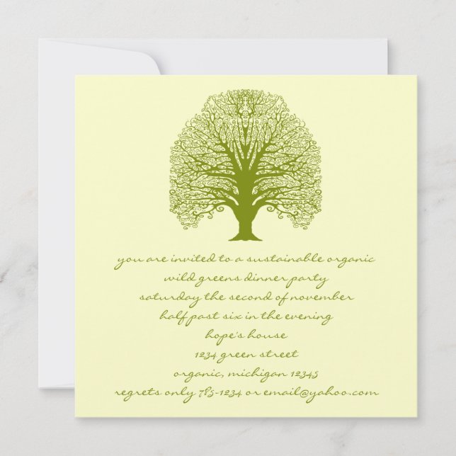 Invitation Olive Green Rustic et Whimssl Tree (Devant)