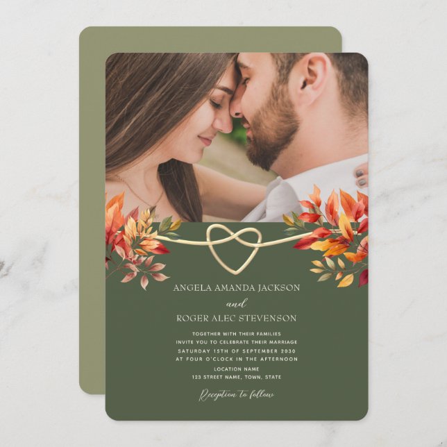 Invitation Olive Green Rustic Fall Mariage photo (Devant / Derrière)