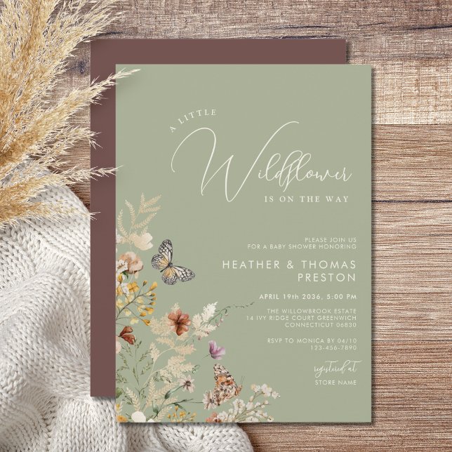 Invitation Olive Green Rustic Wildflower Baby Shower (Créateur téléchargé)