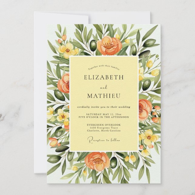 Invitation Olive Green Verdant Tuscan Wedding (Devant)