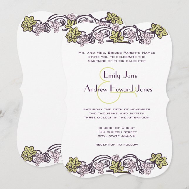 Invitation Olive Green Vintage Lavender Vineyard Mariage (Devant / Derrière)