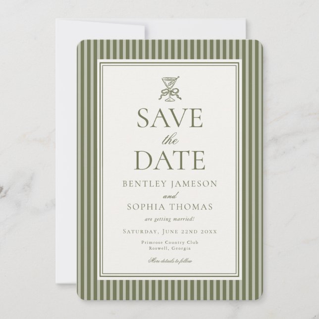 Invitation Olive Martini Tini Bit Closer Stripe Save the Date (Devant)