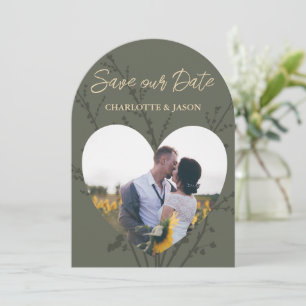 Invitation Olive Modern Photo Cadre Coeur Enregistrer La Date