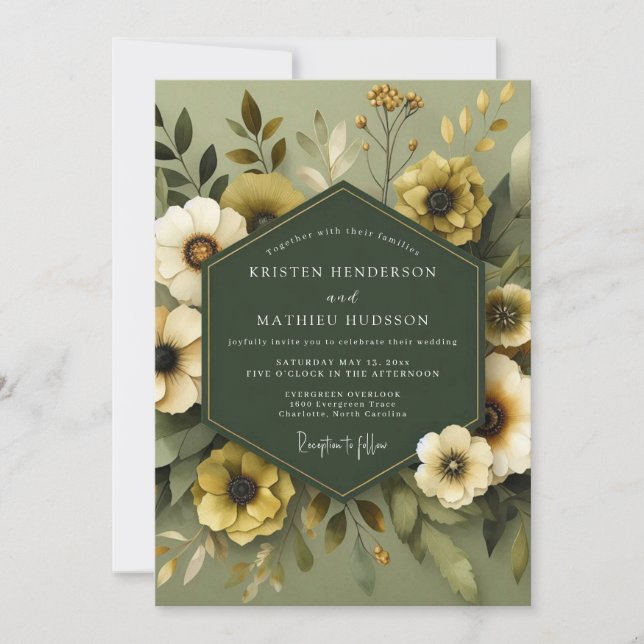 Invitation Olive Muted Flora Wedding (Devant)