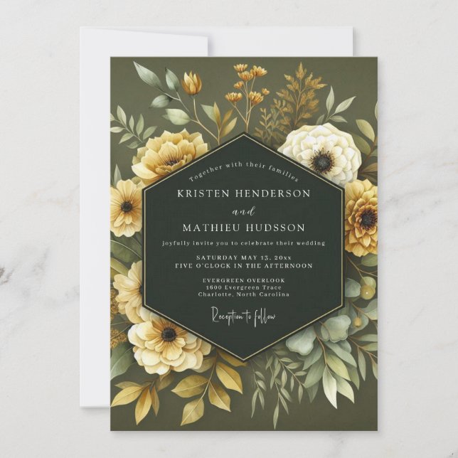Invitation Olive Ochre Botanical Wedding (Devant)