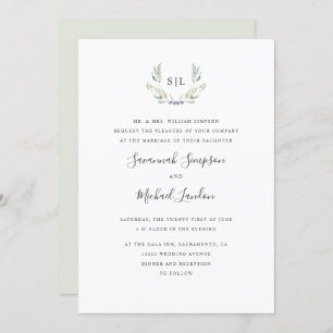 Invitation Olive peint et mariage de monogramme officiel feui