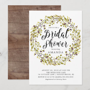 Invitation olive rustique de Fête de la mariée de