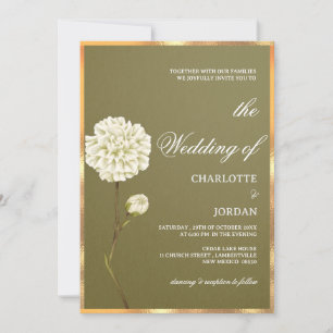 Invitation Olive rustique vert et Mariage floral blanc