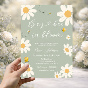 Invitation Olive Sage Daisy Rétro Baie Abeille Baby Shower