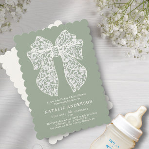 Invitation Olive Sage Vert dentelle florale Baby shower Coque