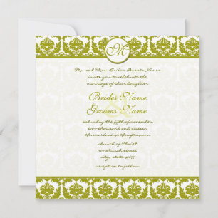 Invitation Olive Sage Vert Floral Damask Monogramme