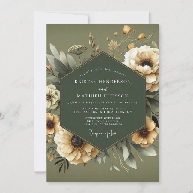 Invitation Olive Somber Anemone Wedding (Devant)