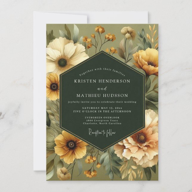 Invitation Olive Vintage Bloom Wedding (Devant)